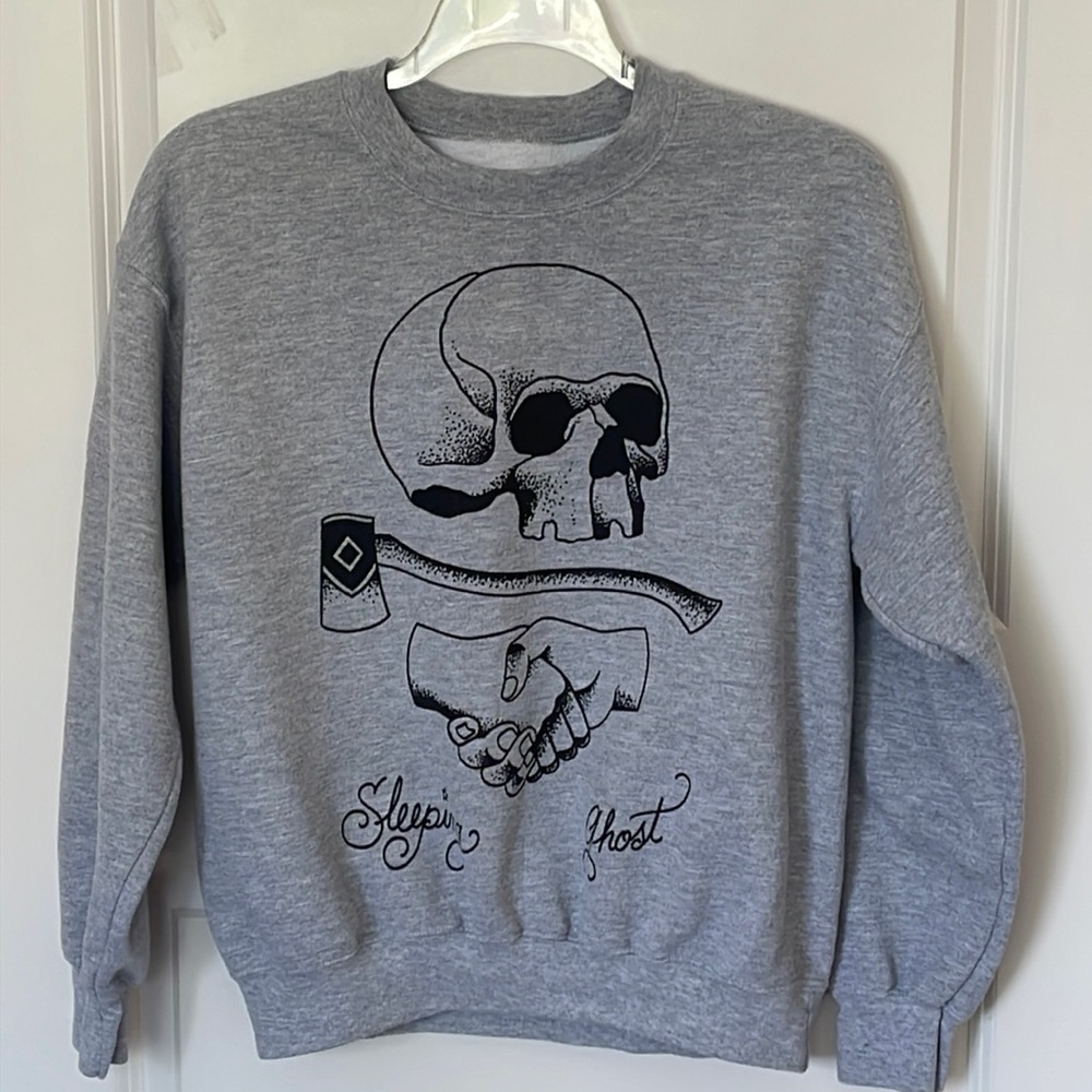 Sleeping Ghost Gray Graphic Sweatshirt Medium Skull